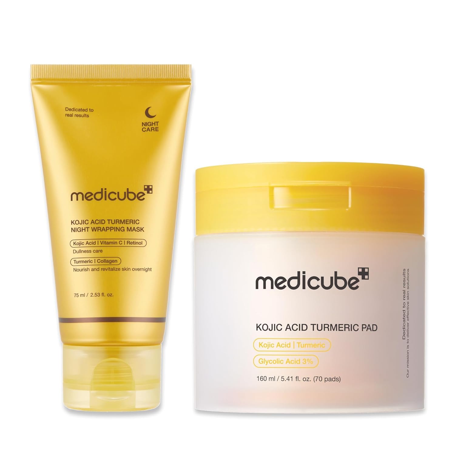 medicube Kojic Acid Prep and Seal Duo for Troubled Skin Kojic Acid Turmeric Overnight Wrapping Peel Off Mask