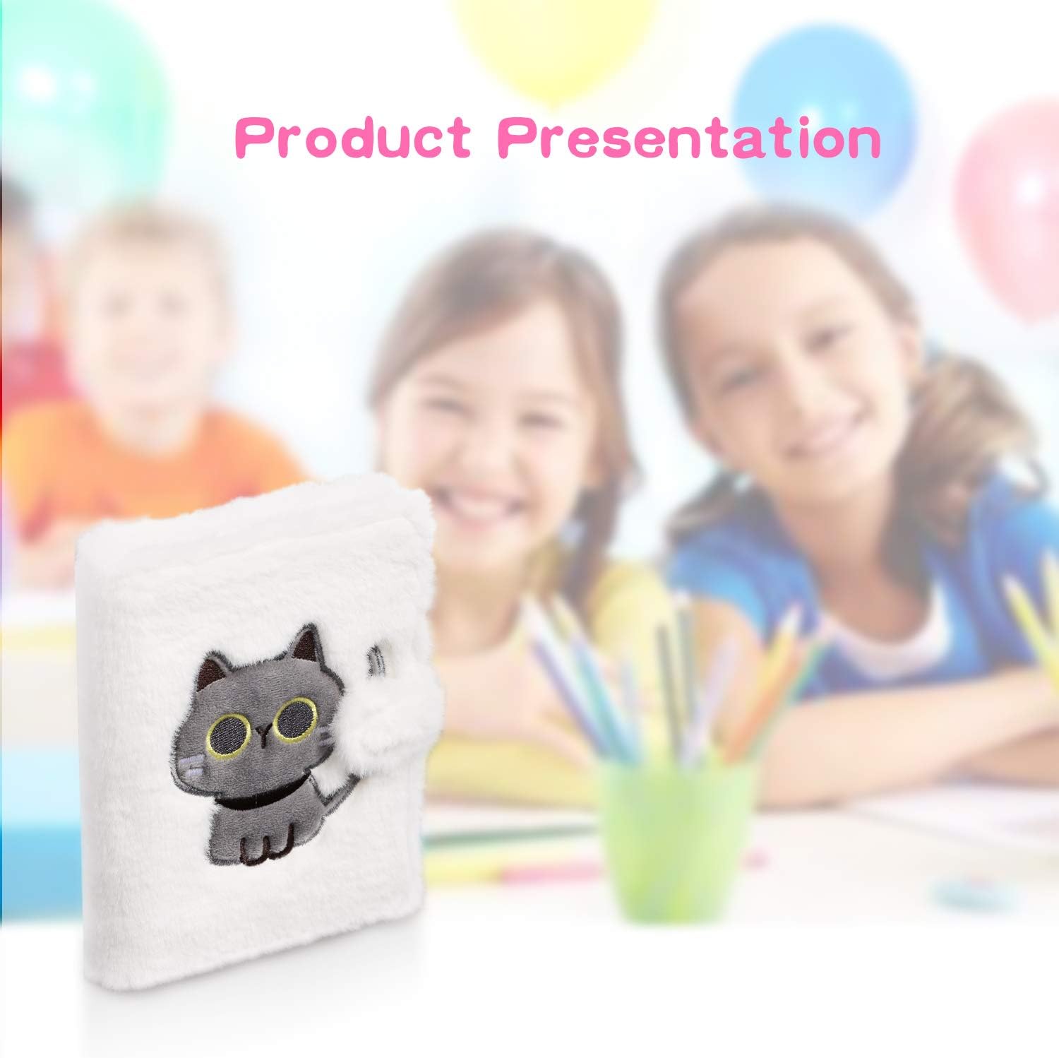 Vanvene Furry Cute Cat Notebook Journal for Girls, Cat Stationary with Ballpoint Pen Set Plush Notebook Journal for Kids Student, Kawaii Stationery Office Supplies Cat Lover : Office Products