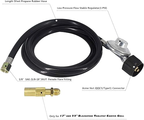 Miniatura 4 de METER STAR Manguera reguladora de parrilla de gas de 5 pies con accesorios y adaptadores de propano – Compatible con parrilla de mesa Blackstone de