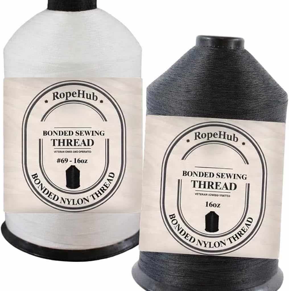 RopeHub #69 Bonded Nylon Sewing Thread - All Purpose, Bonded Nylon Thread for Leather Stitching, Canvas Repair and More (16oz Spool, Black)