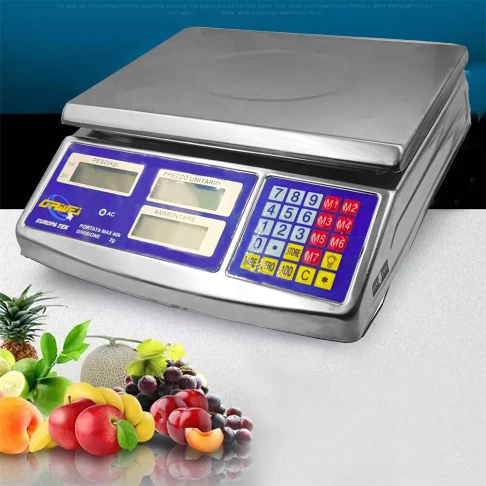 Bilancia Elettronica Digitale da Banco 40 kg 2 g LCD Piatto Acciaio Funzione Tara