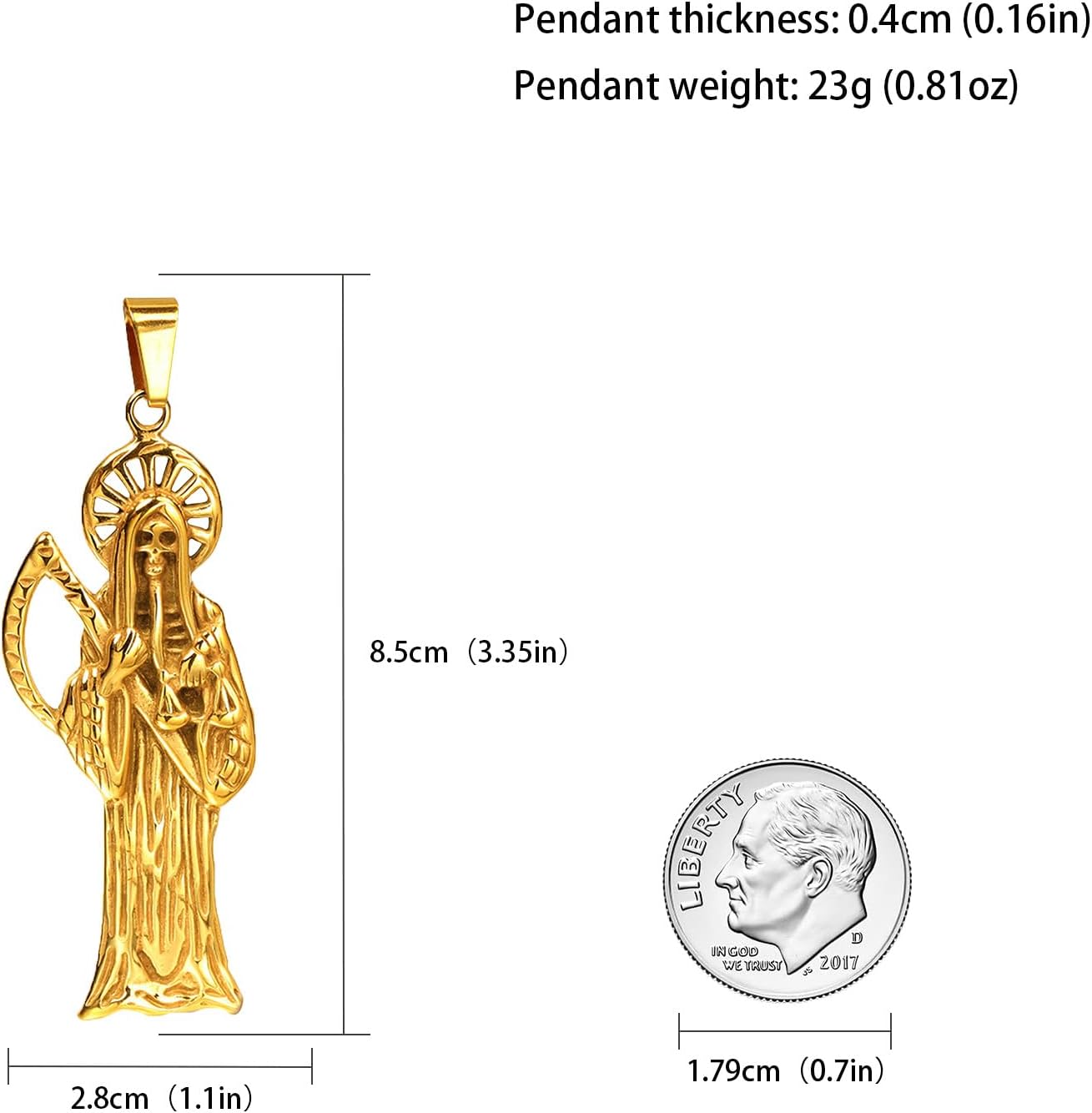 Santa Muerte Necklace Diamond 14K Gold Plated Santa Muerte Pendant Jewelry With Sickle Holiday Gift (Gold 219) - Image 2