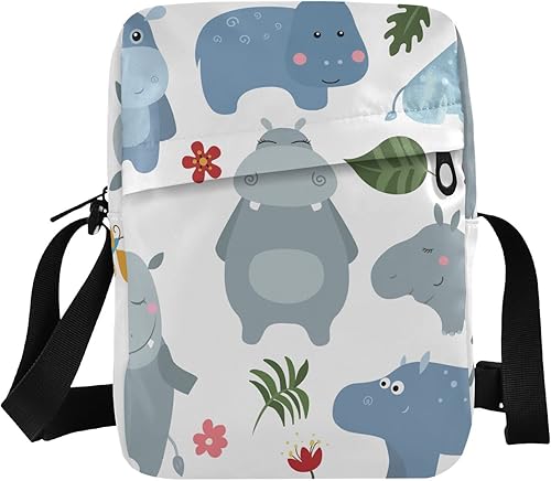 Sinestour Bonita bolsa de mensajero hipopótamos para mujeres y hombres, bolsa cruzada de hombro, bolso cruzado sobre el hombro con correa ajustable
