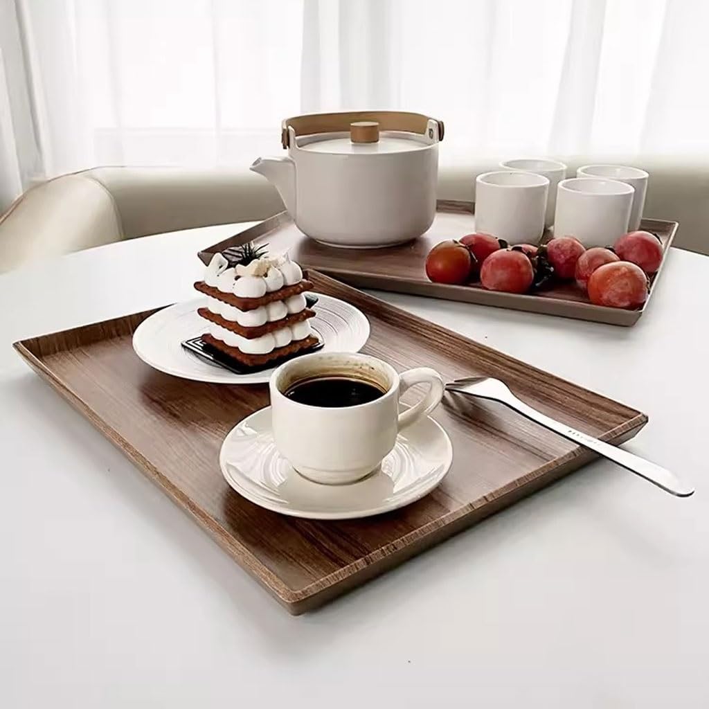 Bandejas Servir Comida Bandeja de Madera imitación for el hogar, Bandeja té Rectangular, Comedor for Servicio cafetería y Restaurante Mesa Cama | B