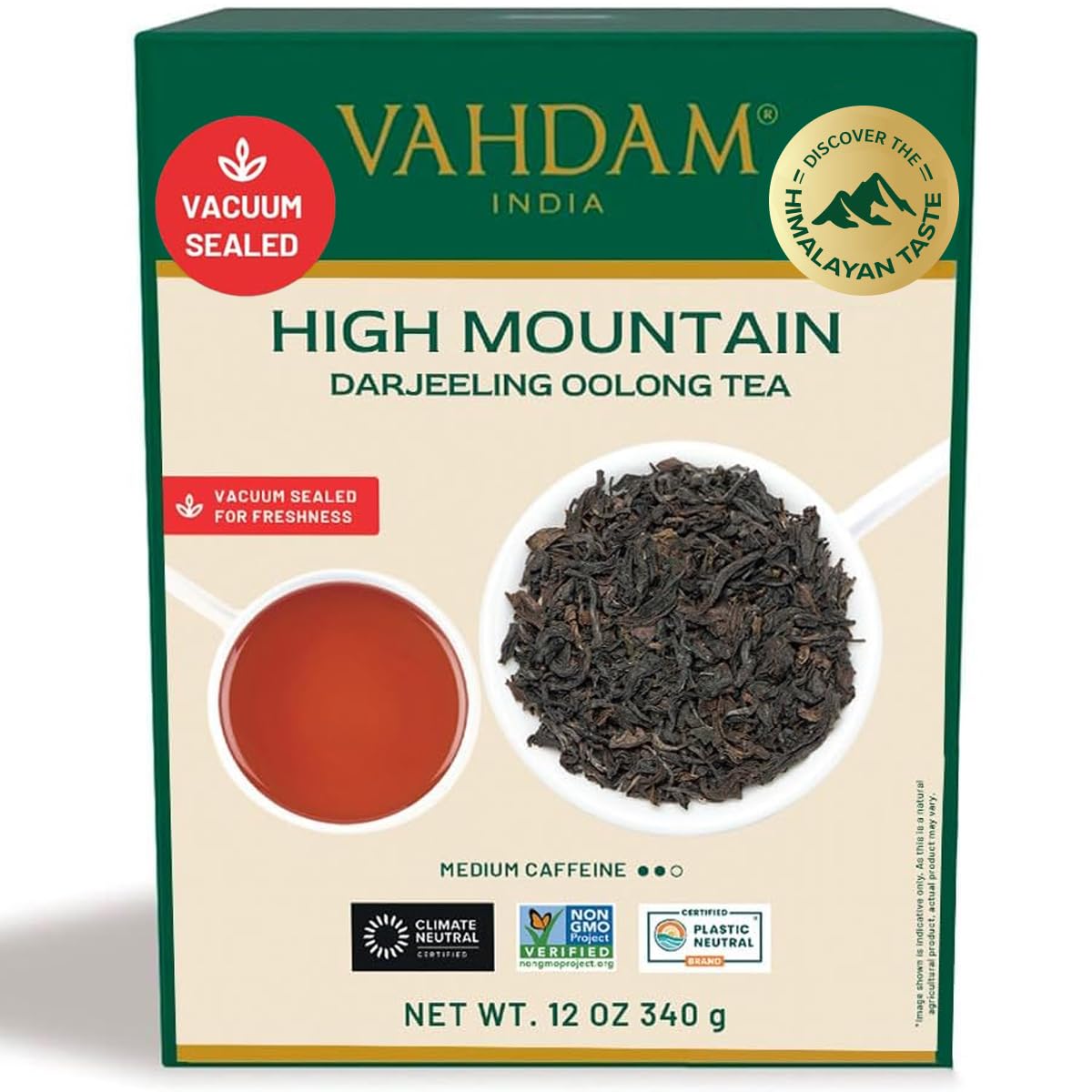 VAHDAM Tè Oolong di Alta Montagna Sfuso | 340g (170+ Tazze) | Tè Oolong Indiano di Darjeeling | Foglie Intere | Monorigine Naturale | Raccolto a Mano in Giardini di Alta Quota