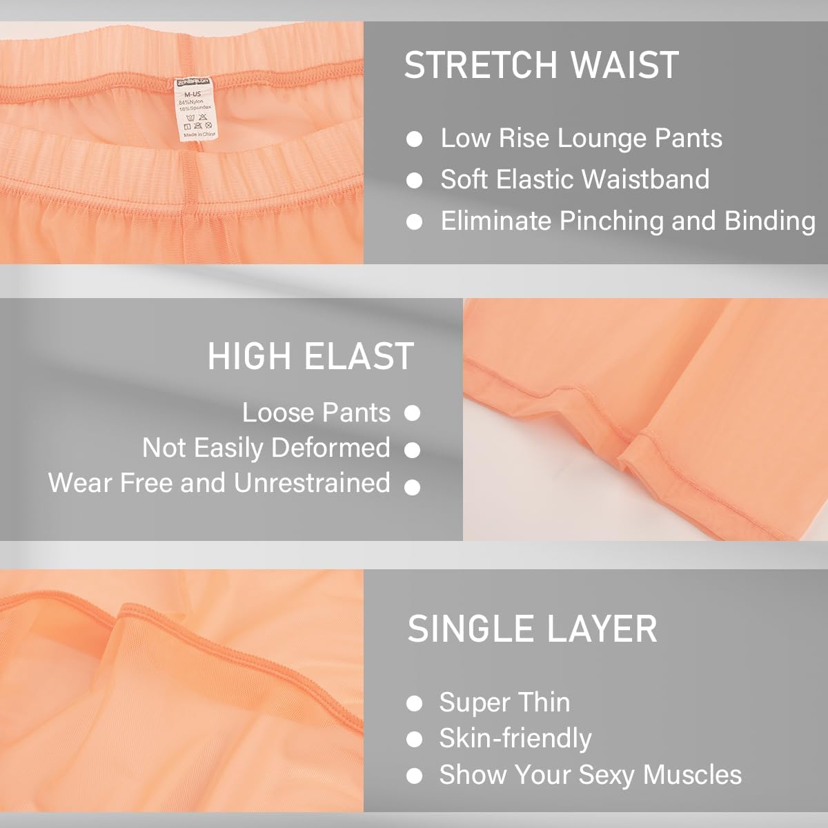 YINYOUYU Mens Mesh Pants See Through Underwear Pajama Bottoms Lounge Home Leggings Sleepwear Cool Dry Yoga Trousers - Image 4