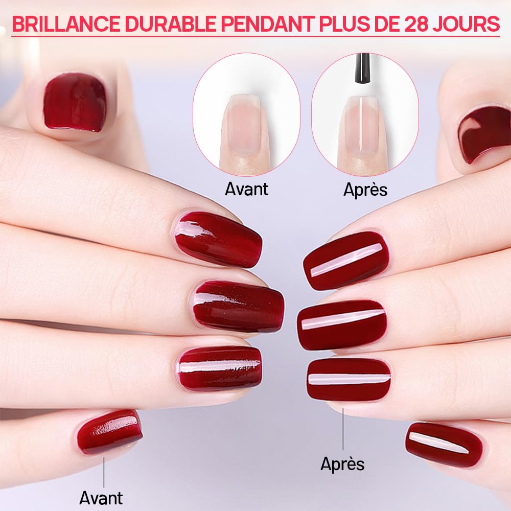 INTOBAS Base et Top Coat Vernis Semi Permanent 2*15ML, No Wipe Top Coat et Base Coat Semi Permanent Kit, Vernis à Ongles Soak-Off UV/LED Gel Semi-Permanent Manucure, Longue Durée, Adapté Au Nail Art