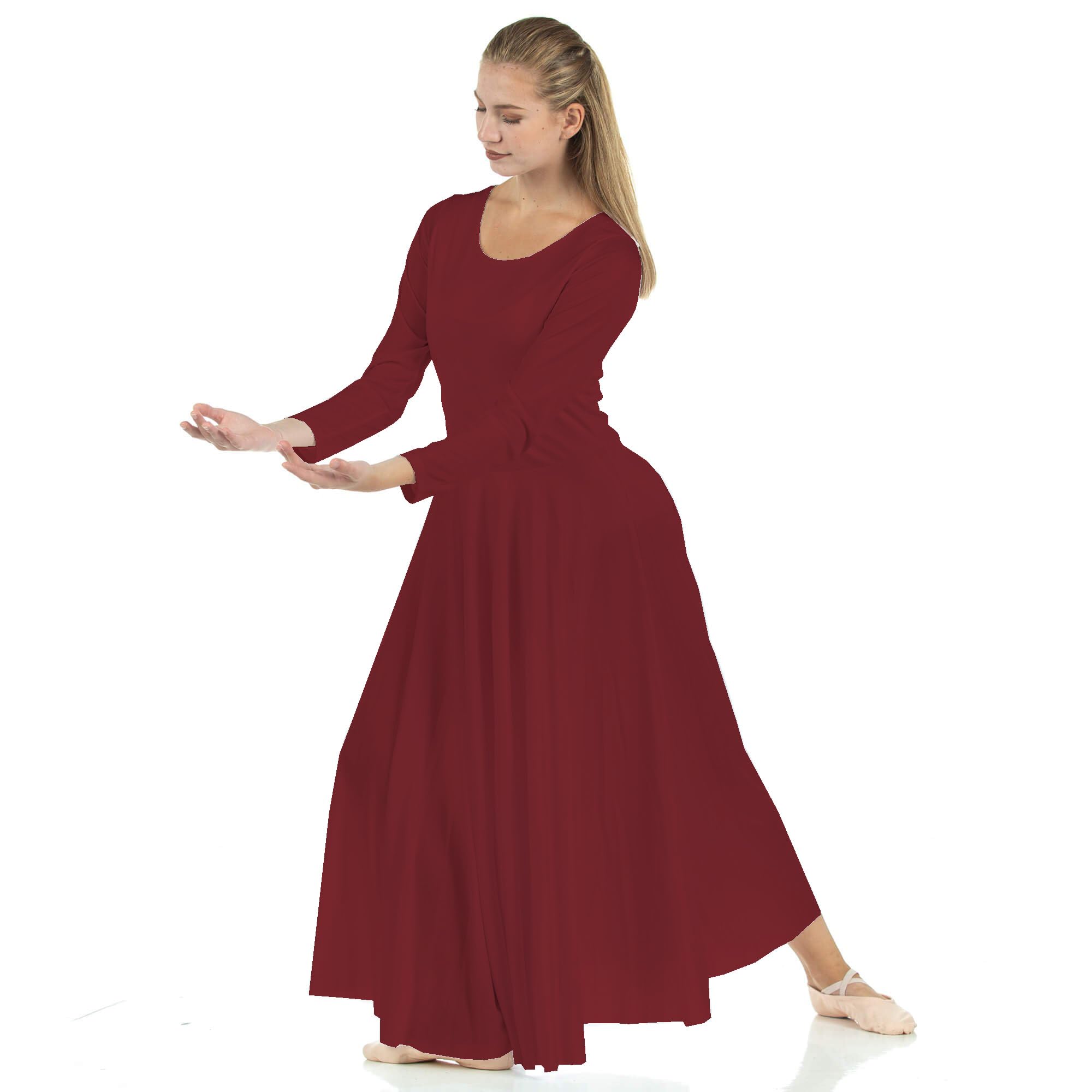 DanzcueWomens Praise Loose Fit Full Length Long Sleeve Dance Dress, Cardinal, L