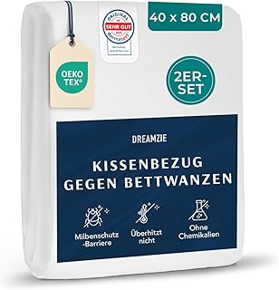 Dreamzie - 2er-Set Milbenbezug Kissenschoner 40x80 - Allergiker Bettwäsche - Milbenbezug Kissen 40x80 cm - Waschbar bis 95°C