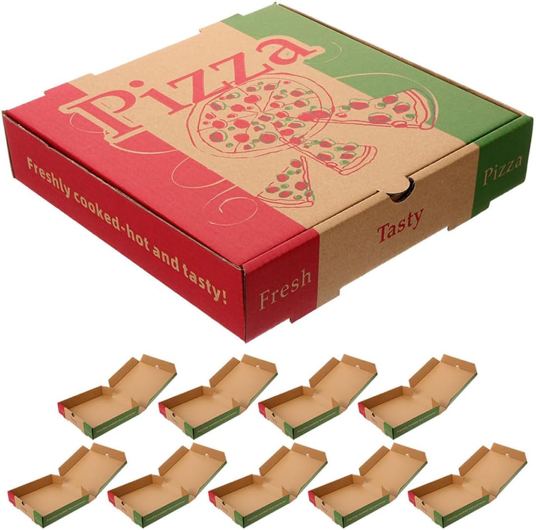 20pcs 7 Inch Kraft Paper Pizza Boxes, Disposable Corrugated Cardboard Takeout Containers for Restaurant, Food Packing and Pizza Storage, Party and Use