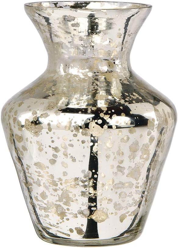 Luna Bazaar Vintage Mercury Glass Vase (4-Inch, Penelope Mini Urn Design, Silver) - Decorative Flower Vase - for Home Decor, Party Decorations, and Wedding Centerpieces