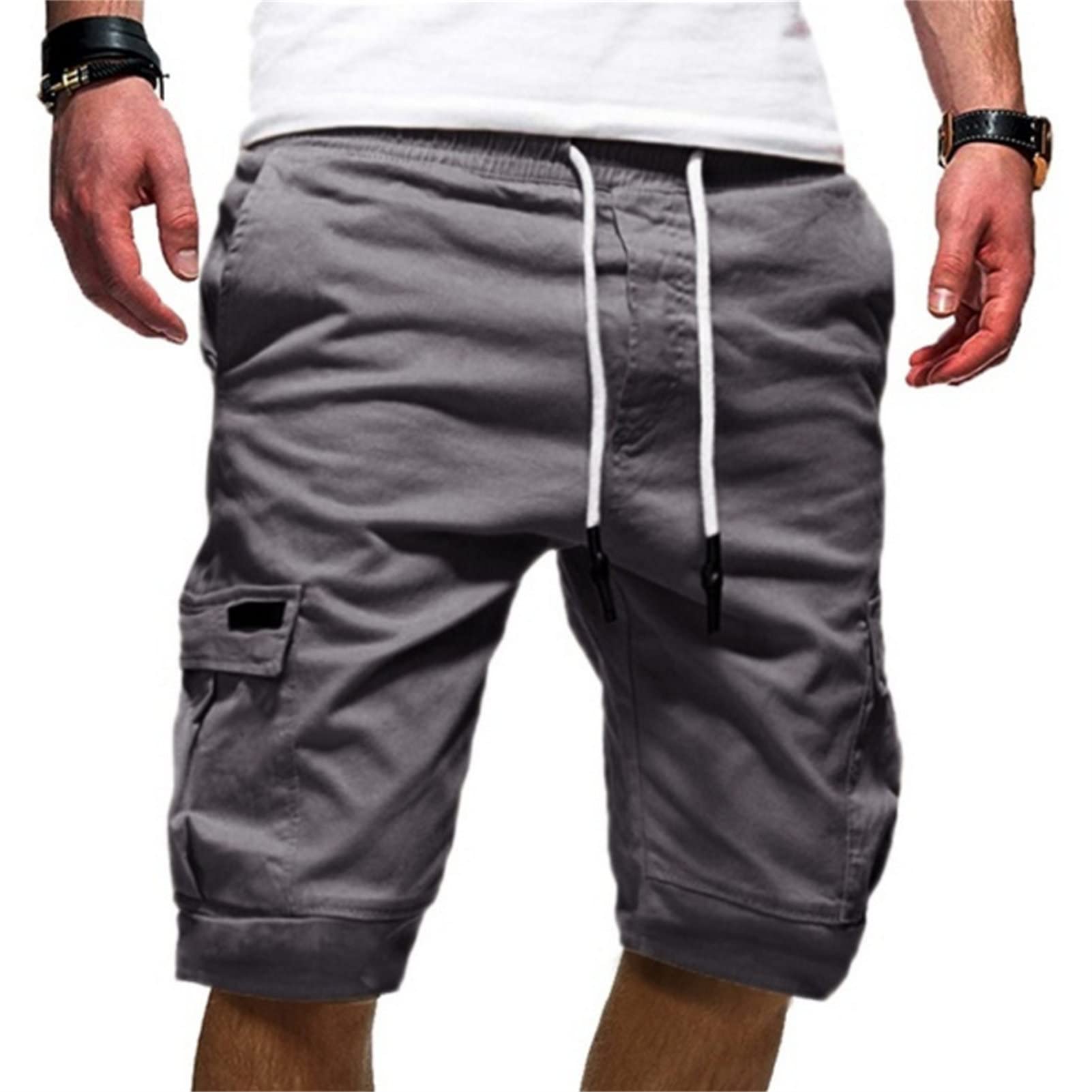 Men's Casual Multi Pocket Short Pants Elastic Waist Relaxed Fit Cargo Shorts Loose Fit Lightweight Outdoor Shorts (Dark Grey,Medium)