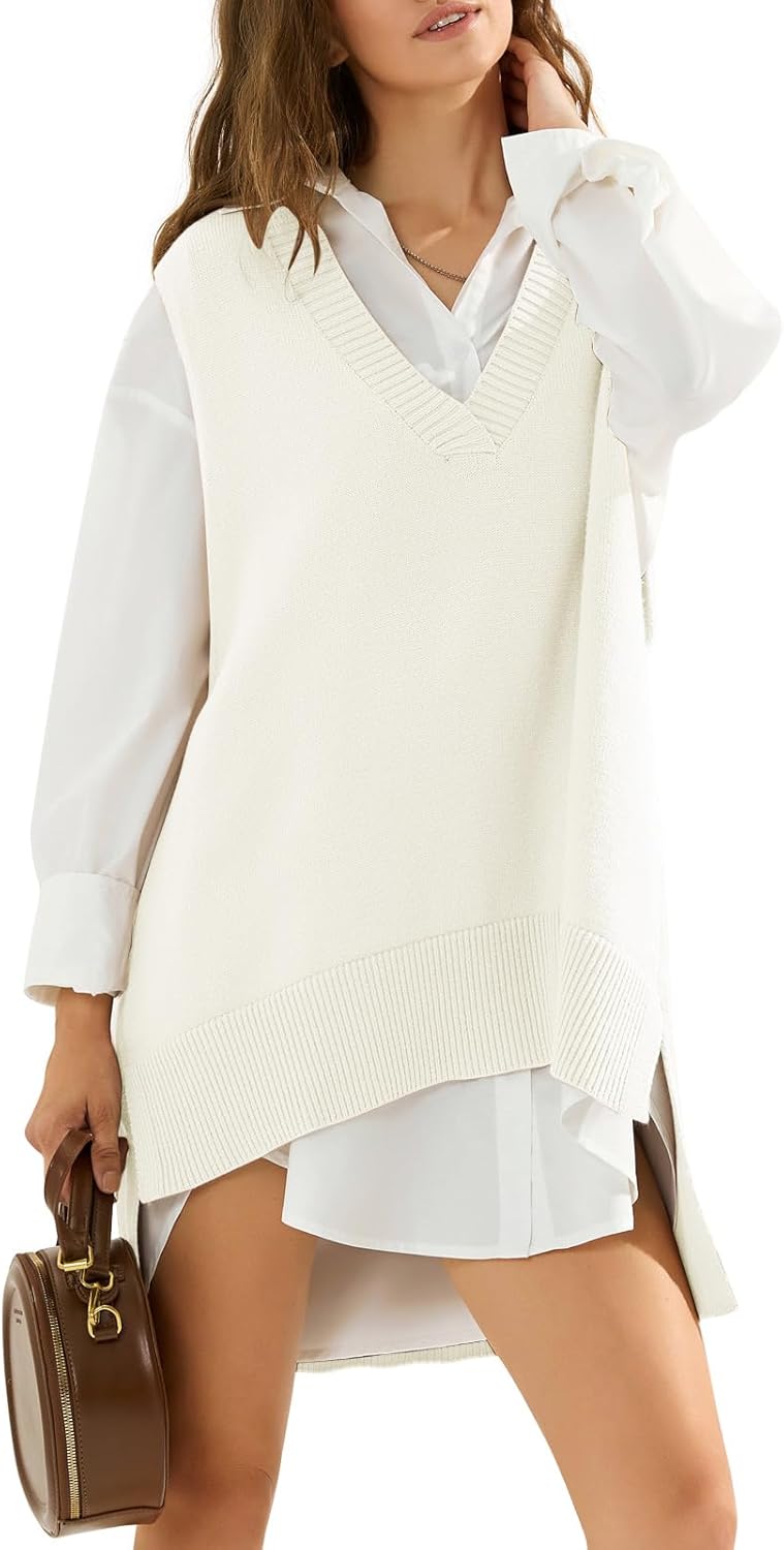 EXLURA Womens Oversized Sweater Vest Knit V Neck Tunic Casual Sleeveless Long Pullover Tank Tops Fall Winter Trendy 2025