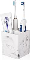 Heagoale Diatomite Toothbrush Holder for Bathroom - 3-Slot Electric Toothbrush & Toothpaste Organizer, Quick-Dry Marble White Countertop Caddy