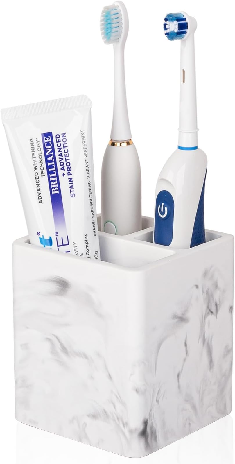 Diatomite Toothbrush Holders for Bathrooms, Electric Toothbrush and Toothpaste Holder 3 Slots Tooth Brush Organizer for Bathroom Countertop, Shower, Vanity - Marble White