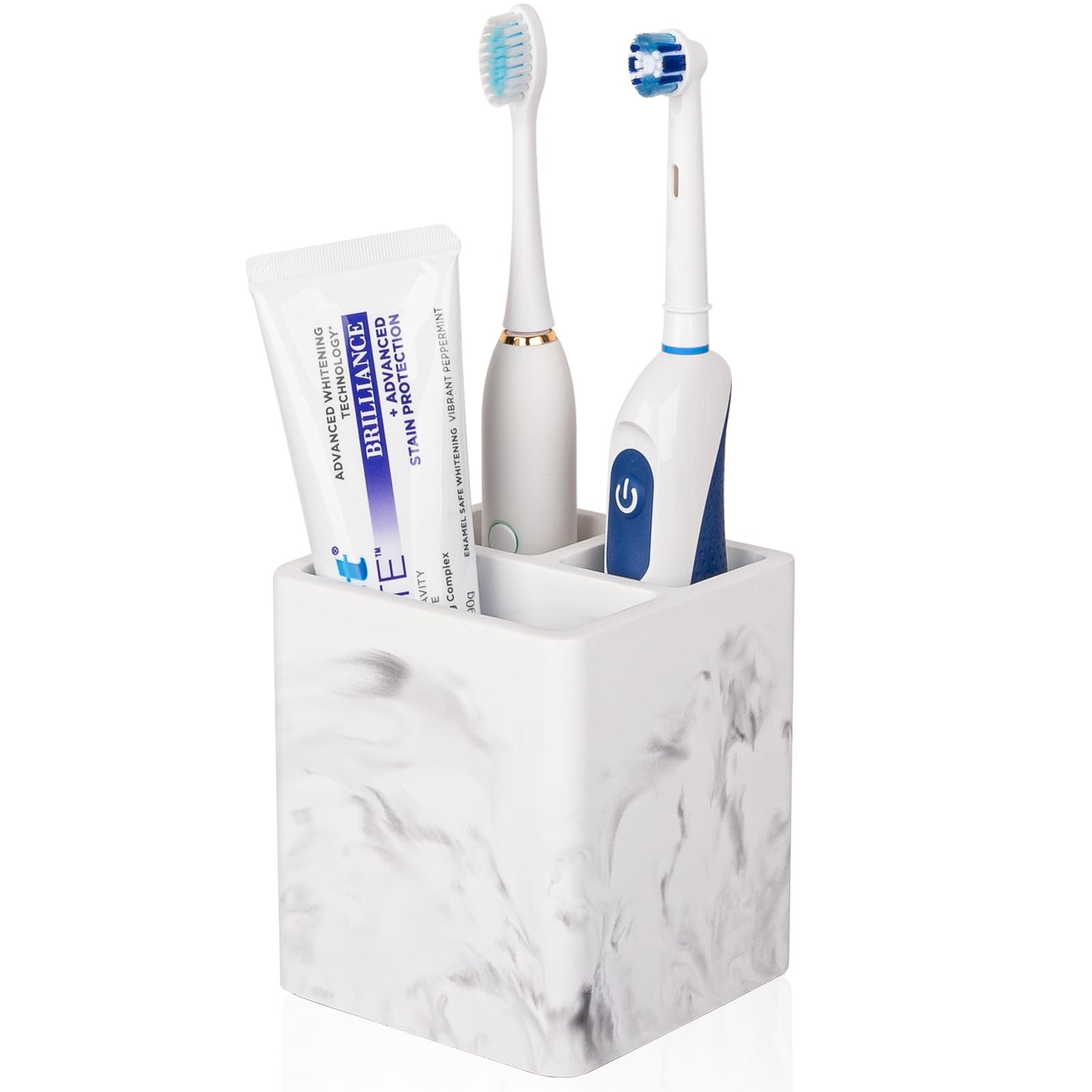 Diatomite Toothbrush Holders for Bathrooms, Electric Toothbrush and Toothpaste Holder 3 Slots Tooth Brush Organizer for Bathroom Countertop, Shower, Vanity - Marble White