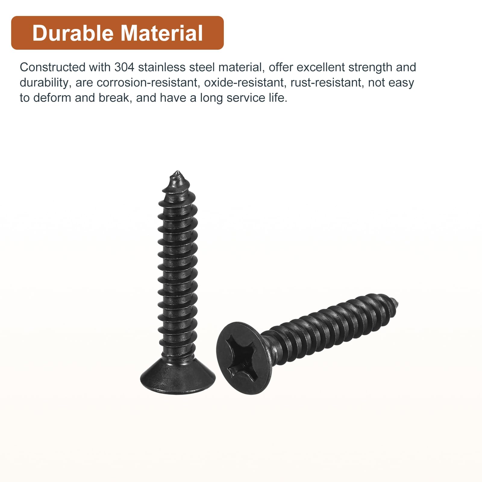 DTGN 100Pcs #12x1-1/4" Flat Head Wood Screws, 304 Stainless Steel Phillips Self Tapping Screws - Good for Woodworking Furniture - Black - Image 3