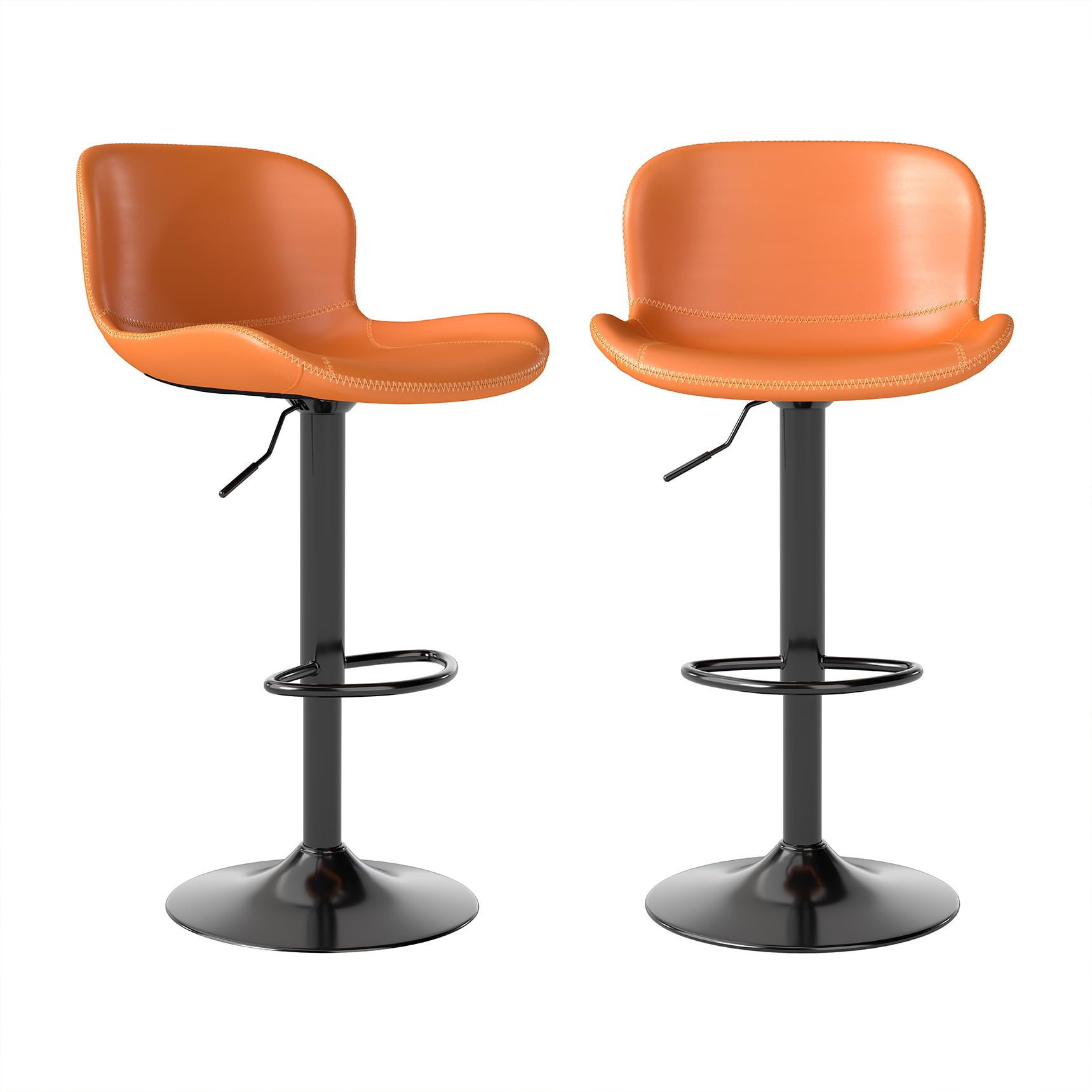 Youhauchair Bar Stools Set of 2, PU Leather Counter Height Barstools with Back, Height Adjustable Swivel Bar Chairs, Modern Armless Kitchen Island Stool, Orange