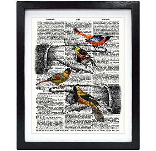 Susie Arts 8X10 Unframed Hands and birds Upcycled Vintage Dictionary Art Print Book Art Print Home Decor Wall Art V142