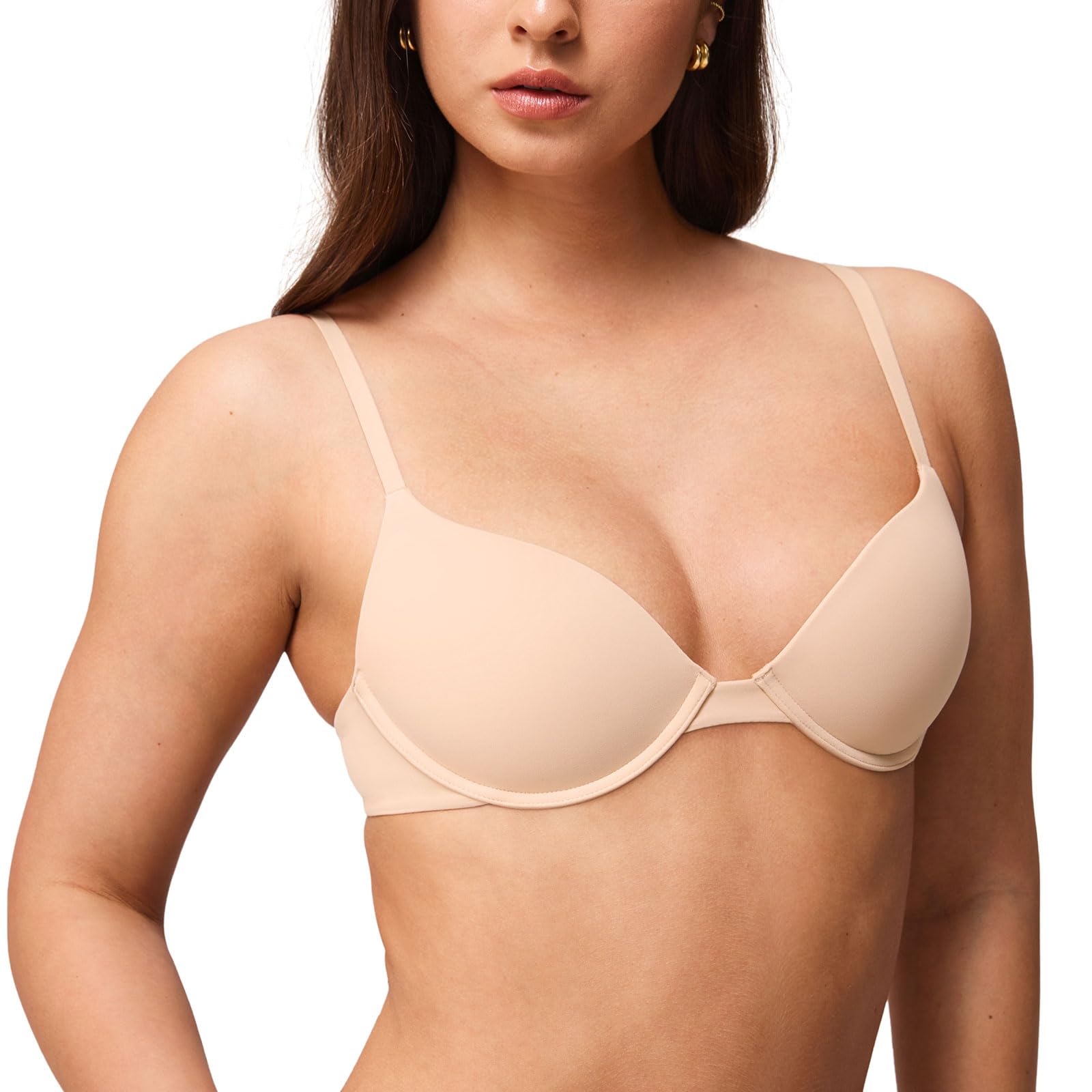 Halobliss Damen Push up Seamless BH Kleine Brüste mit Bügel Tshirt Büstenhebe BHS Tiefer Rückenausschnitt