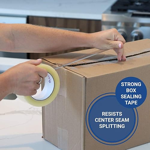 Miniatura 4 de 3M - 150SP-3 371 Cinta de sellado de cartón blanca impresa - 2 pulgadas x 55 yardas. Rollo de cinta adhesiva con letras rojas y azules "Made in