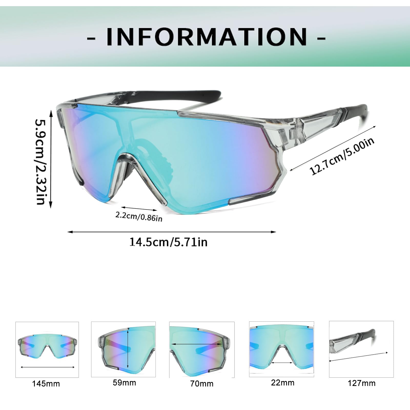 Long Keeper Cycling Sports Sunglasses for Men Women Mountain Bike Glasses Baseball Running Fishing Hiking Glasses (ClearGreyFrameBlueLens) - Image 3