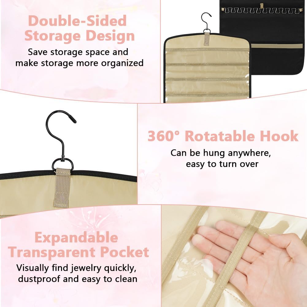 Aucuu Organizer per Gioielli da Appendere, Hanging Jewelry Organizer per Armadio, Storage Doppia Faccia per Gioielli, Porta Orecchini da Parete con 39 Tasche e 3 ganci a Forma di Onda