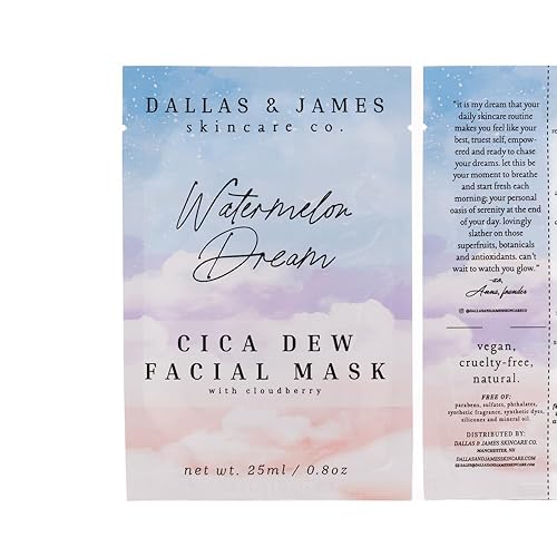 Miniatura 7 de Dallas & James Skincare Co. Watermelon Dream Cica Dew Mascarilla Facial con Cloudberry - Mascarilla hidratante en lámina, calmante y refrescante,