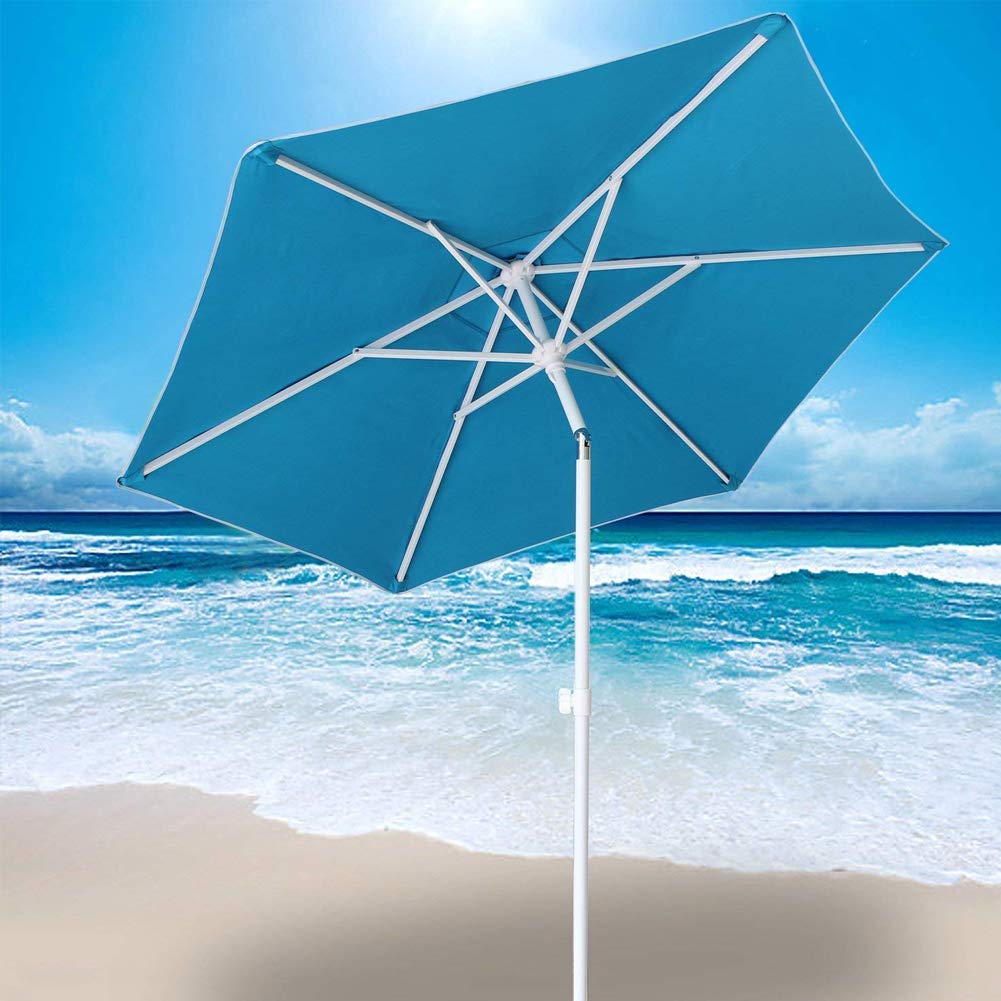 BAKAJI Ombrellone da Mare Spiaggia Giardino con Palo in Acciaio Reclinabile Rivestimento in Tessuto Anti UV Diametro 210 cm con Tracolla Custodia
