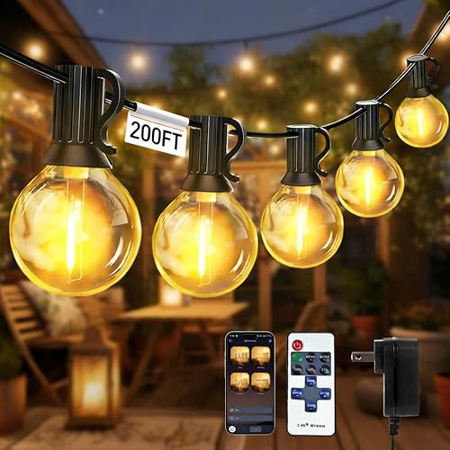 echosari Tira de luces para exteriores con control de aplicación, tira de luces LED G40 de 200 pies para exteriores con 84 bombillas inastillables,