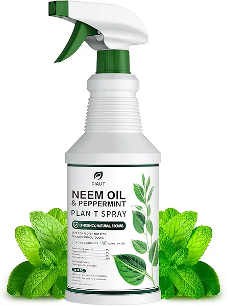 DIAUT Neem Oil & Peppermint Spray, Natural Neem Oil Plant Protection for Indoor/Outdoor Use, Plant-Based Formula, Safe for Vegetables, Houseplants & Edible Gardens, 16oz Ready-to-use