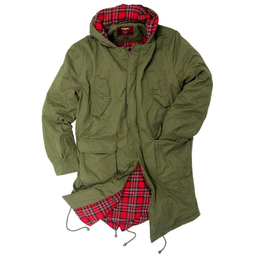 Merc London Mens Hooded Mod Fishtail Parka Olive Green L