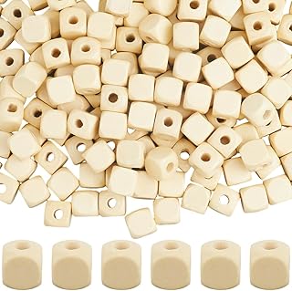 SOFPLATE 300Pcs 10mm Wooden Cube Beads Unfinished Square Wood Beads Natural Blank Small Smooth BurlyWood Loose Spacers Findings Accessories for Jewelry Making Bracelets Necklaces Earrings DIY Crafting