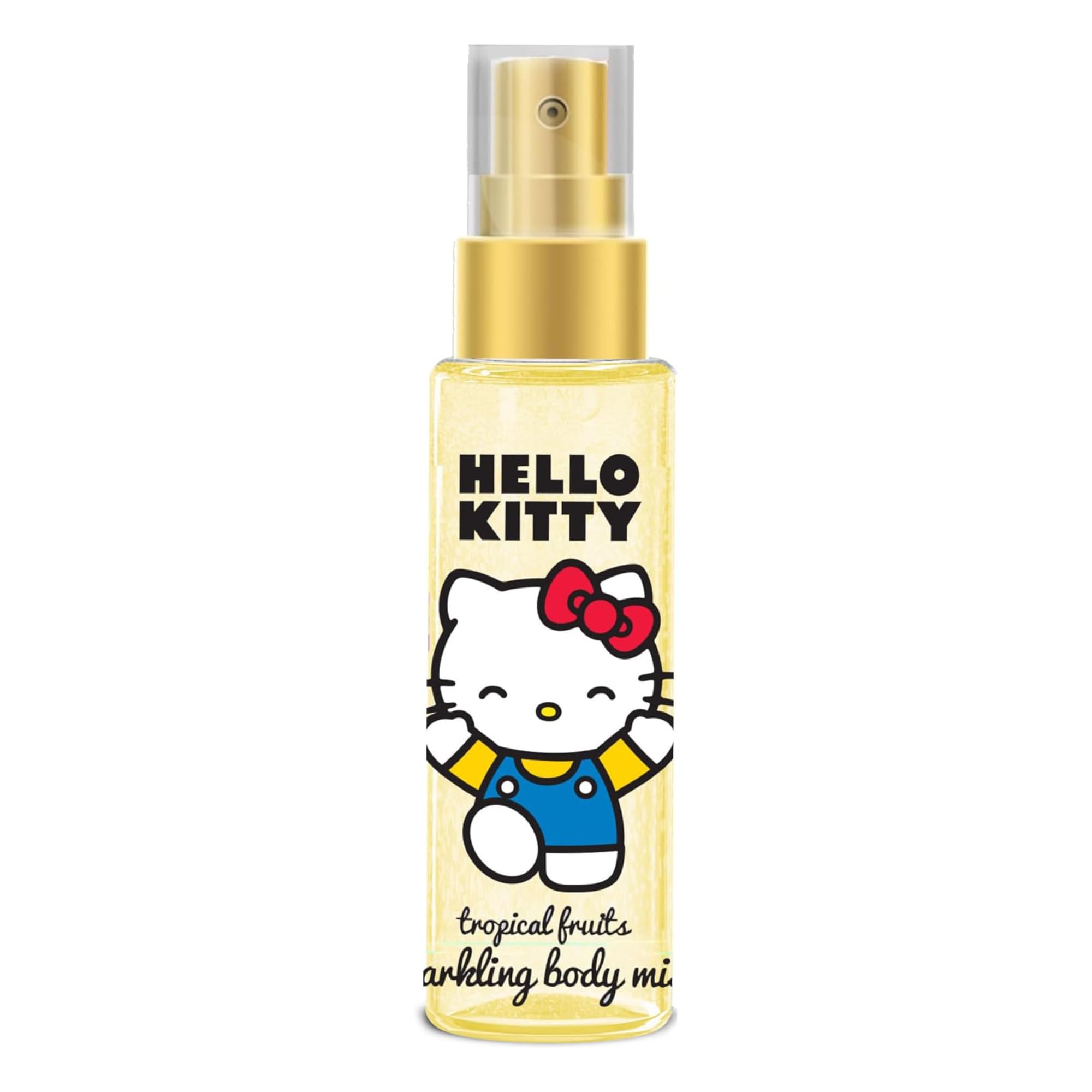 Hello Kitty Sanrio Sparkling Body Mist for Girls - Tropical Fruit Scent with Shimmering Particles and Brightening Effect - Fun Fruity Perfume Spray, 100ml