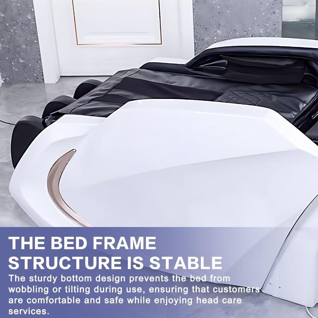 Head Spa Bed Szampon do masażu łóżko - elektryczny stół do masażu z białym prostym wzornictwem, sprzęt spa głowy z akrylową umywalką na szampon do salonu