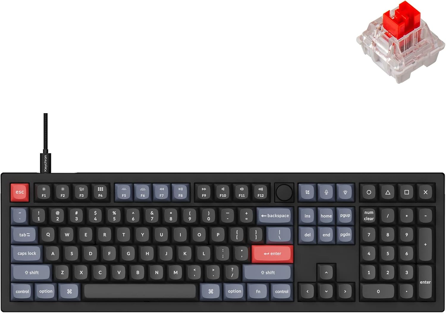 V6 Wired Custom Mechanical Keyboard Knob Version, Full-Size QMK/VIA Programmable Macro with Hot-swappable Keychron K Pro Red Switch Compatible with Mac Windows Linux Black (Non-Transparent)