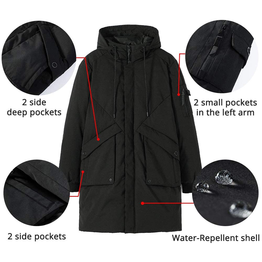 Manteaux d'hiver imperméables à capuche coupe-vent épais Parkas long rembourré pour homme