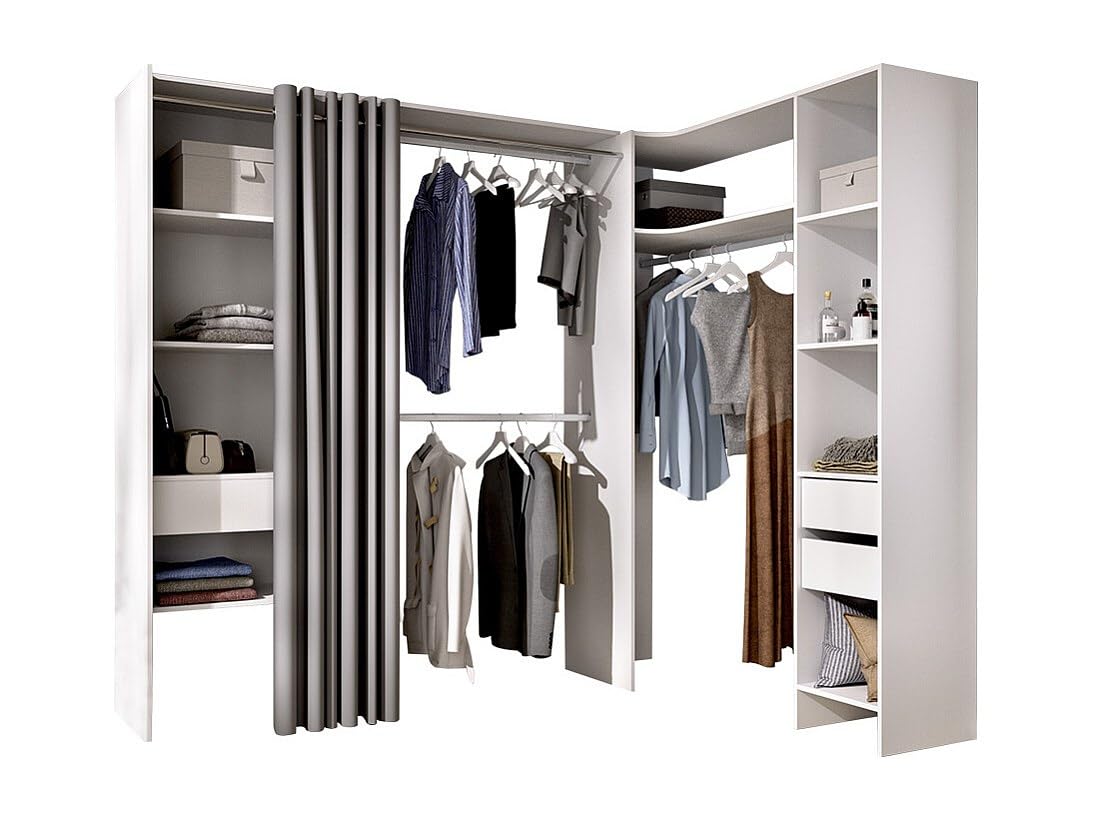 Vente-unique Dressing d'angle Extensible GONTRAN - L164/214 cm - Blanc et Gris