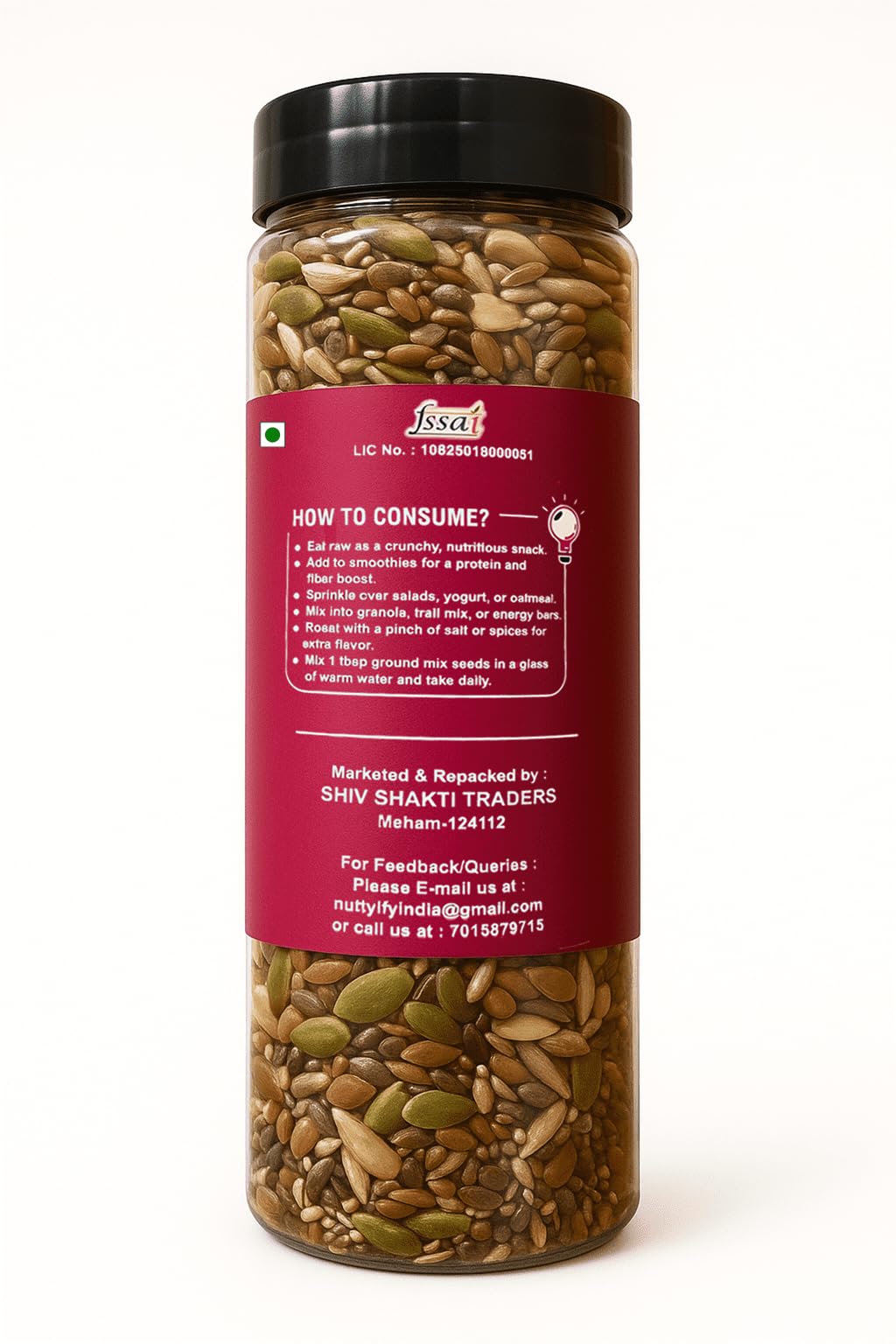 Nuttylyf 100% Natural Crunchy Seeds 5 in 1 Super Seeds Mix For Eating Chia, Pumpkin, flax, sunflower, Cranberry, Watermelon seeds High protein Roasted Diet snacks 200gm (Pack of 1) Reusable Jar 1