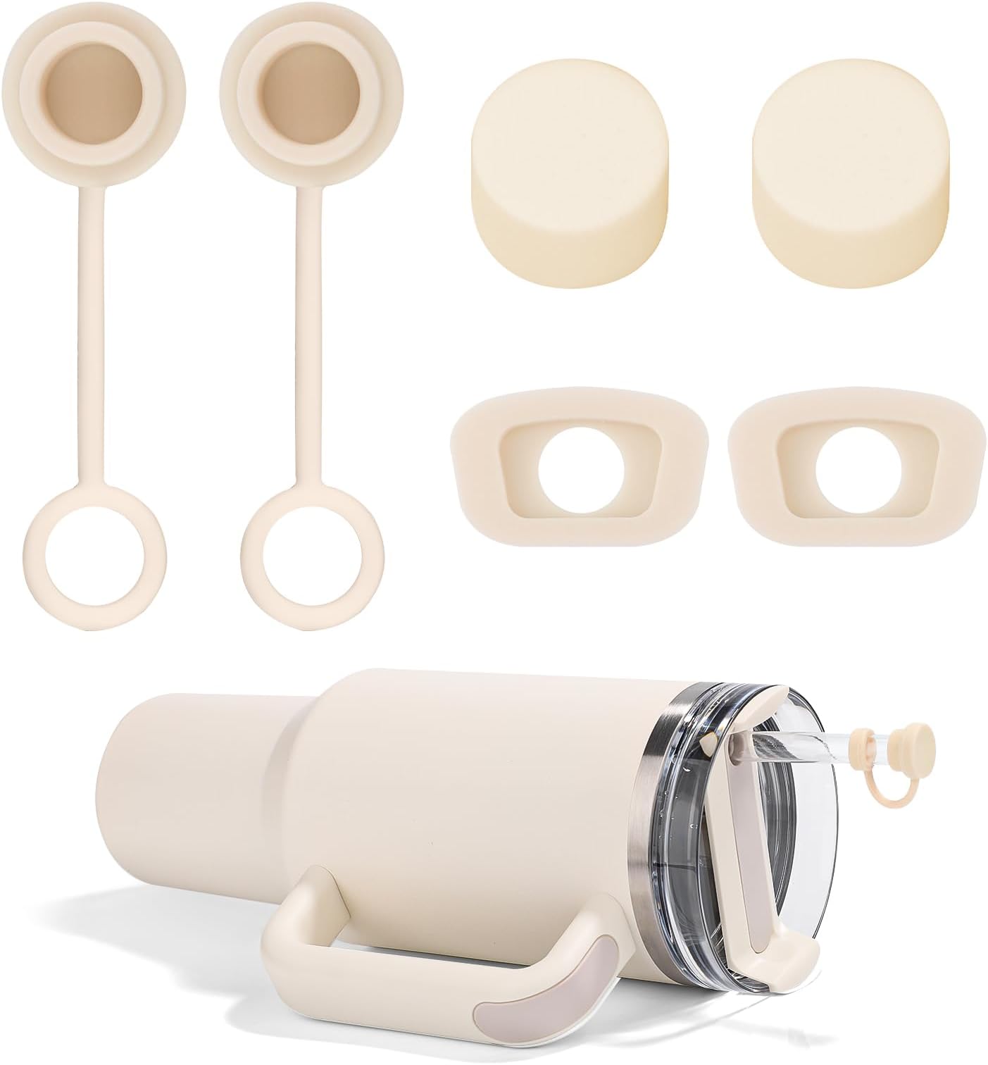 6pcs Silicone Spill Proof Stopper Set, Reusable Leakproof Plug Spill Proof Straw Stopper with Straw Covers Seal Tumbler Accessory Compatible with Stanley Cup 2.0 40/30oz (Cream Yellow)
