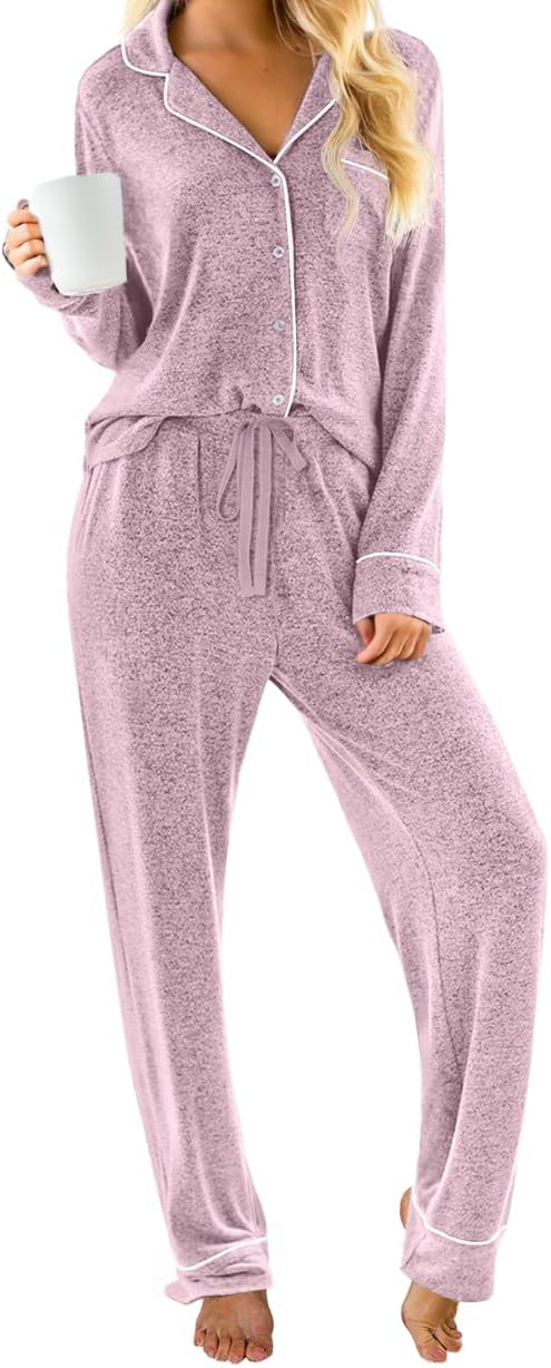 PrinStory Womens Pajama Sets Long Sleeve Pajamas Set Button Down Pjs Sets for Women 2 Piece Lounge Set