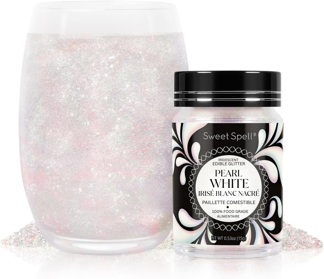 Sweet Spell Edible Glitter (15g) - Shimmer Sparkles for Drinks, Cakes, Cocktails - 100% Edible & Food Grade Glitter, Vegan, Gluten-Free (Iridescent Pearl White)