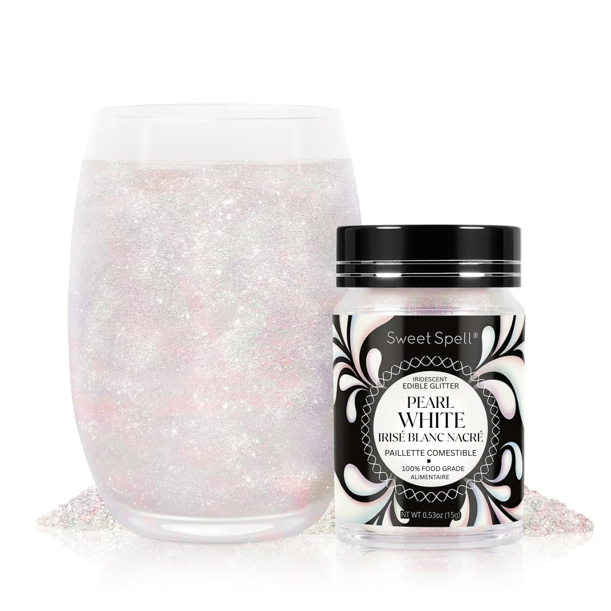 Sweet SpellEdible Glitter (15g) - Shimmer Sparkles for Drinks, Cakes, Cocktails - 100% Edible & Food Grade Glitter, Vegan, Gluten-Free (Iridescent Pearl White)