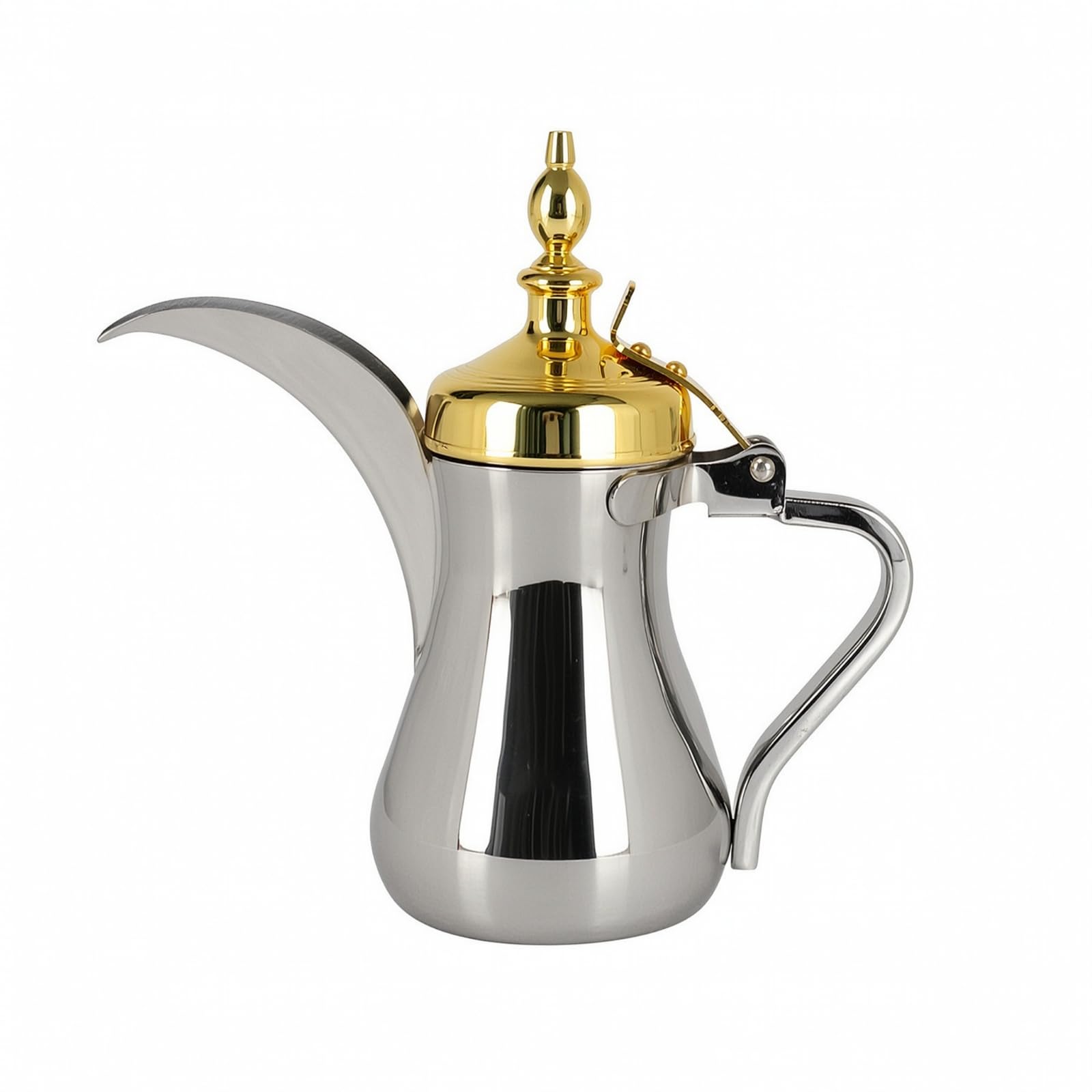 LOVIVER Caffettiera per Caffè Arabo Alimentare, 1100 Ml, Cromato Con Coperchio Dorato