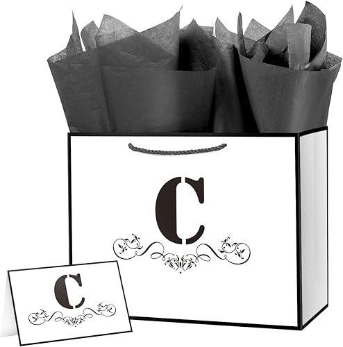 ysmile Bolsa de regalo de letras con papel de envoltura para hombres, mujeres, niños y niñas, bolsa de papel grande de 12 pulgadas para cumpleaños,