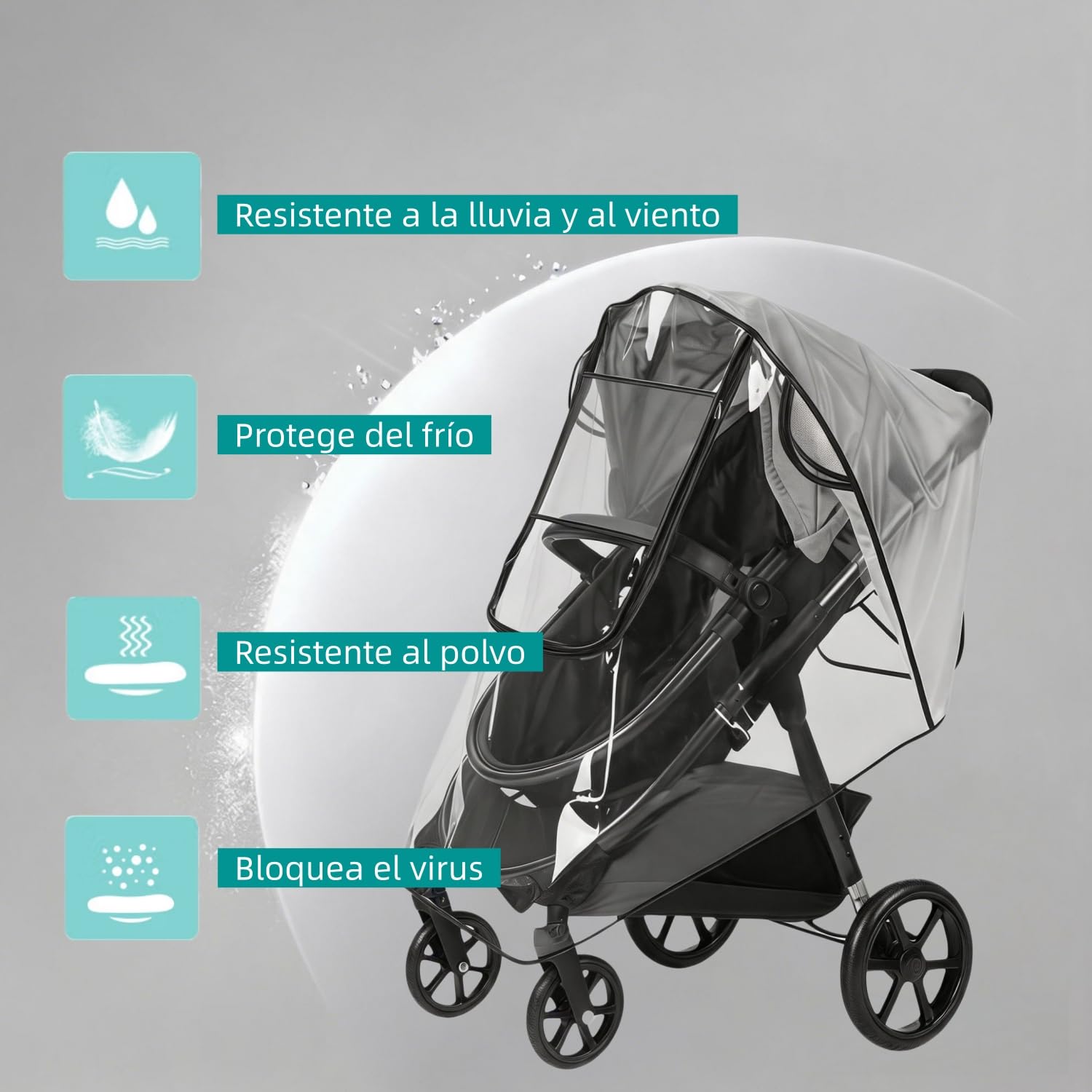 Plastico Lluvia Silla Paseo Universal, Protector Lluvia Carro Bebe Universal con Gran Ventana y Cremallera Impermeable – EVA de Calidad Alimentaria, Transpirable, Anti-Viento y Anti-Nieve