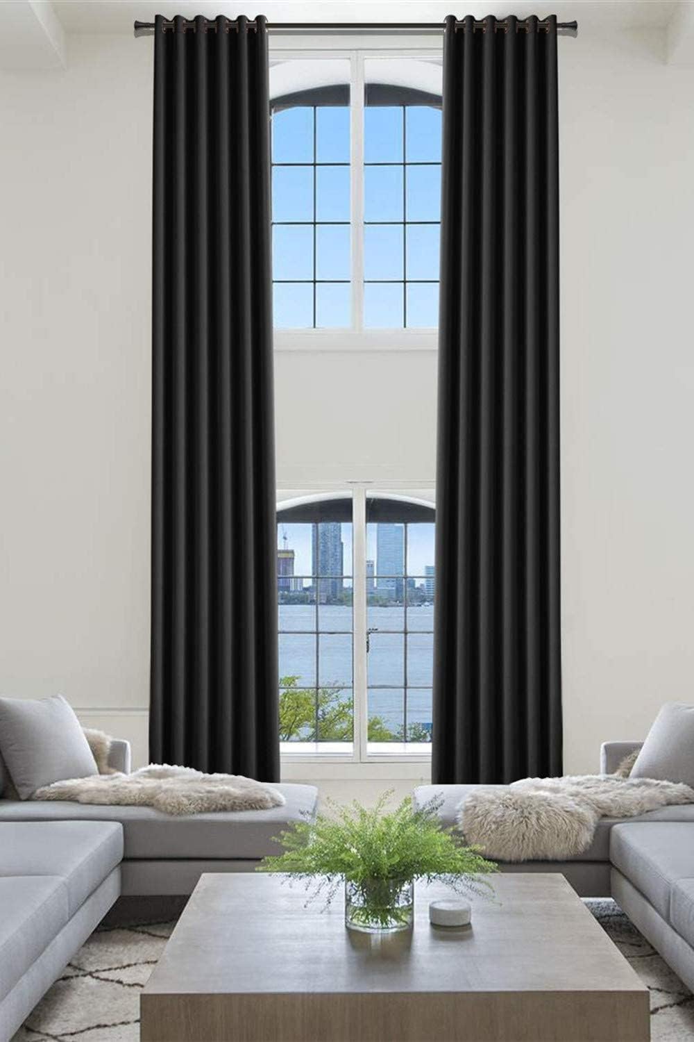 TWOPAGES Extra Long Curtain, 204 Inch Long Essential Darkening Thermal Insulated Curtains for Living Room/Bedroom Blackout Window Drape (Black 1*(50"Wx204"L))