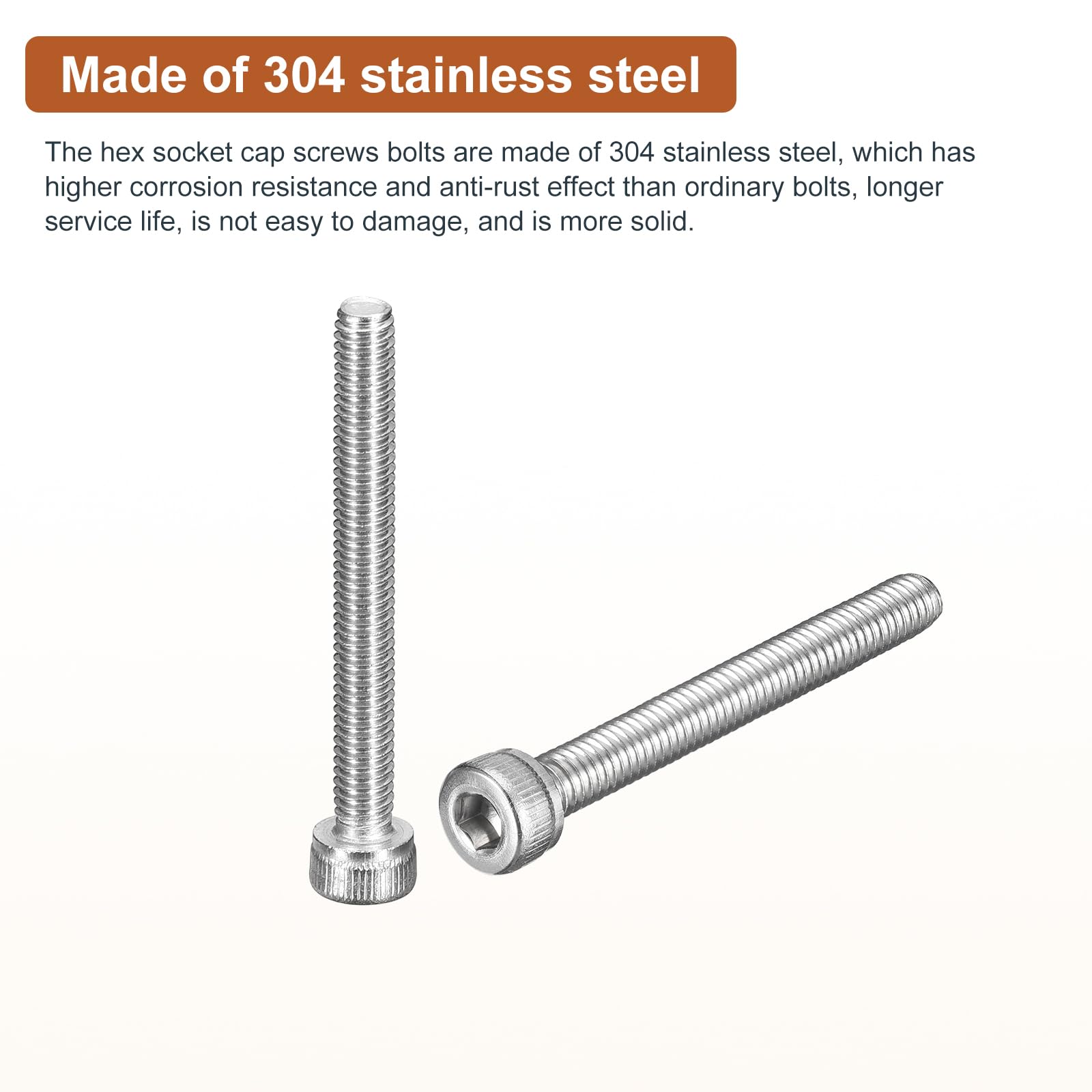 DTGN M3x25mm Socket Head Cap Screws Bolts, 100Pcs 304 Stainless Steel 18-8, Metric Machine Hex Socket Screw, Hex Drive - Image 3