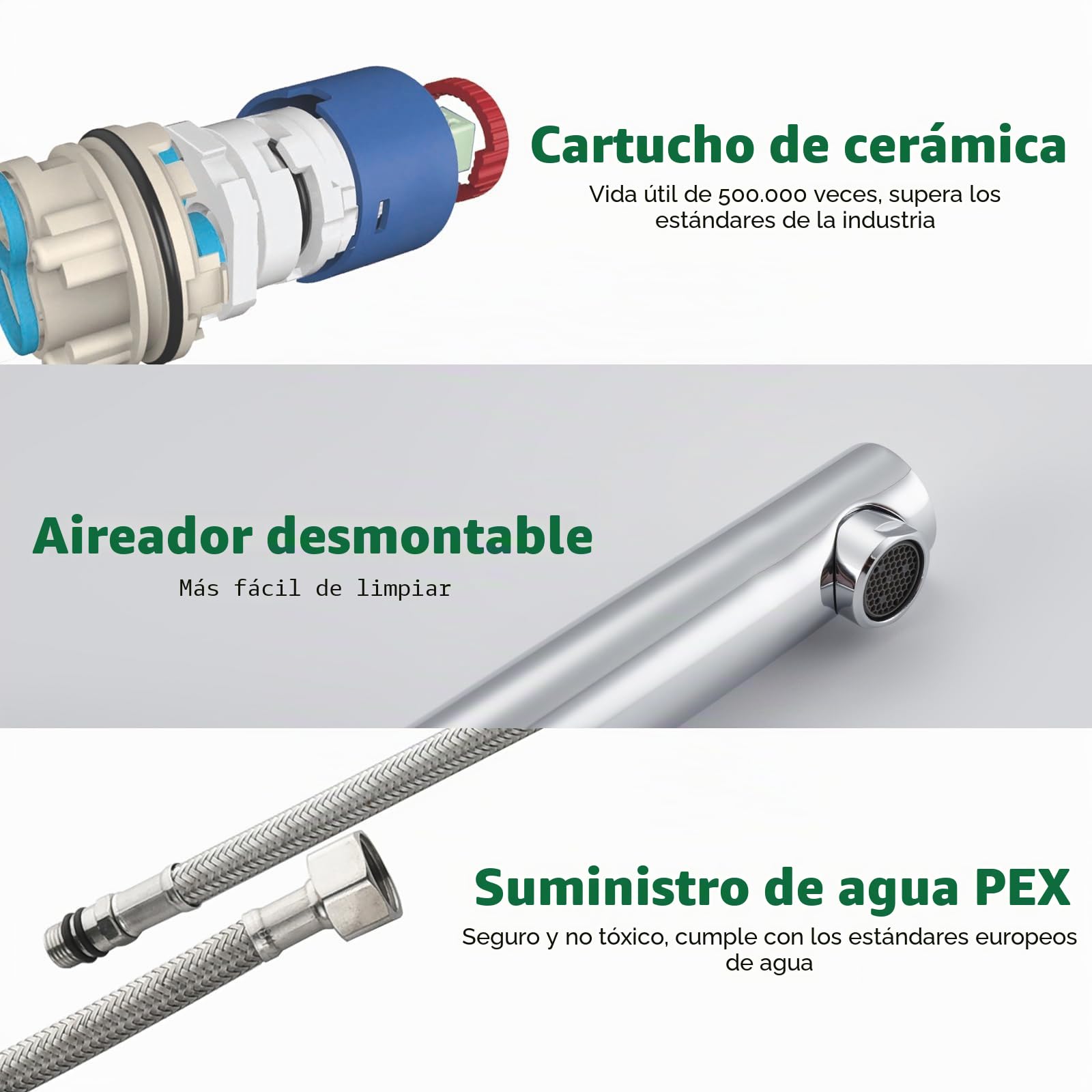 Grifo Cromado para Baño Alto, Grifo Monomando para Lavabo, Grifo de Lavabo con Caño de 225mm de Altura, Grifería de Acero Inoxidable con Núcleo de Válvula Cerámica Silenciosa