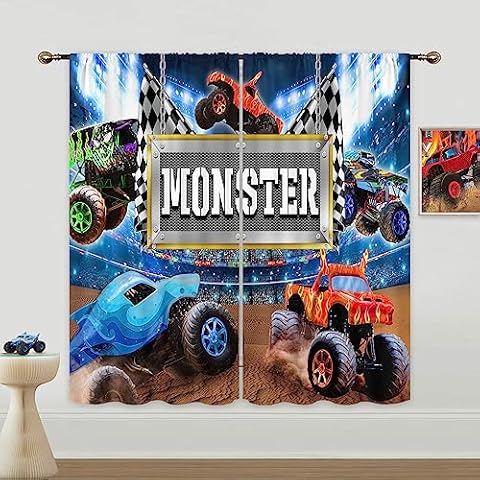 Mitpok Tractor Truck Curtains for Boys Bedroom 42Wx63H Inch Rod Pocket Kids Cartoon Racing Car Colorful Cool Fun Stadium Auditorium Light for Girls 2 Panels Window Treatment Set for Living Room Decor Cover